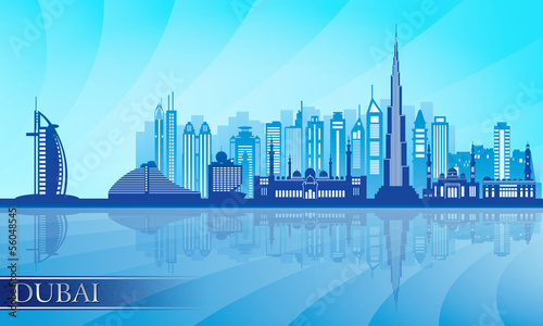 Dubai city skyline detailed silhouette