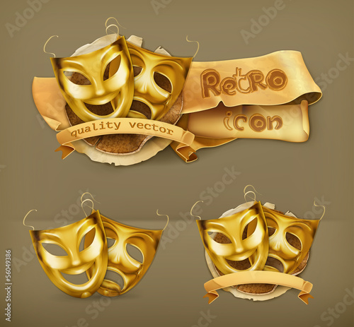 Gold theater masks, icon