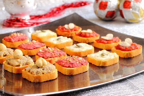 Assortment of canapes on a Christmas table