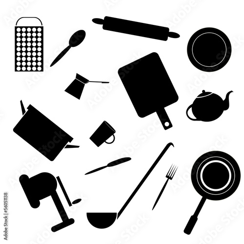 Silhouettes of kitchen accessories