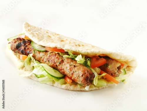 Shish, Kofta kebab naan bread sandwich