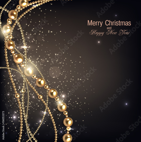 Elegant christmas background with golden garland. Vector illustr