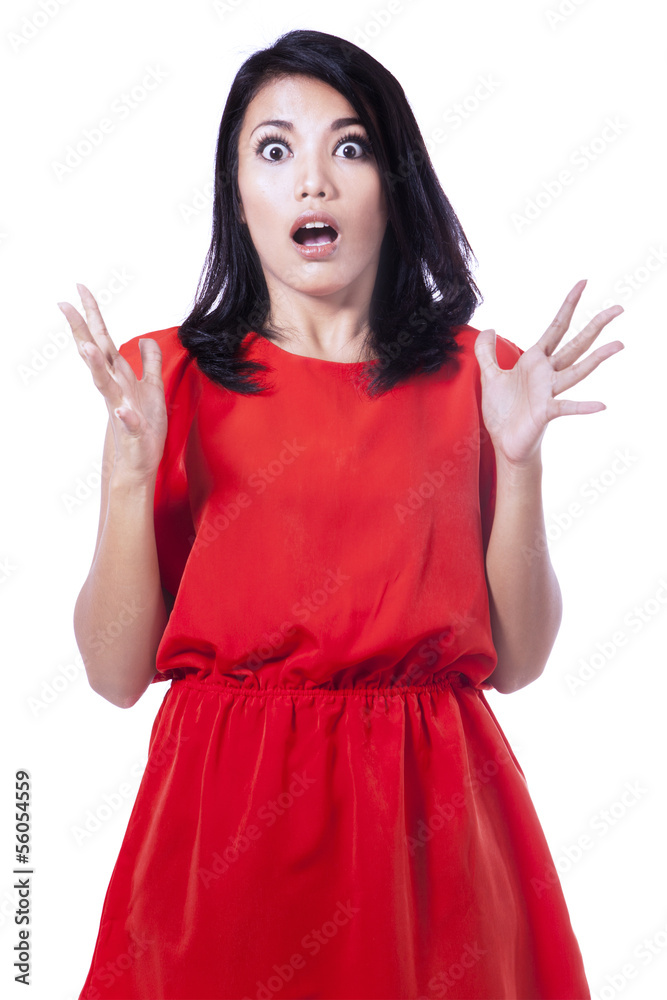 Isolated beautiful young woman shocked Isolated beautiful young woman shocked