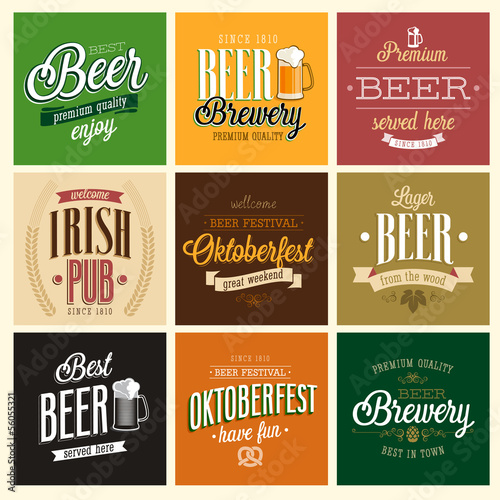 Vintage Beer set. Vector illustration.