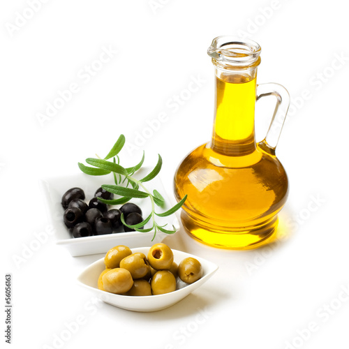 Olive, green and black olives, on white background.