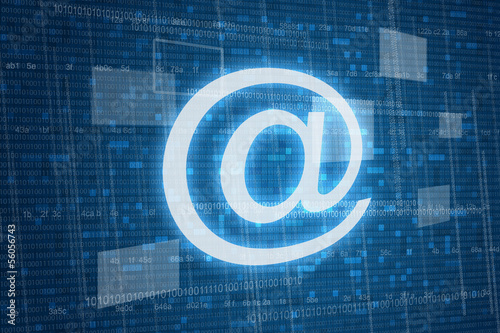 Arroba symbol on digital background, internet concept.