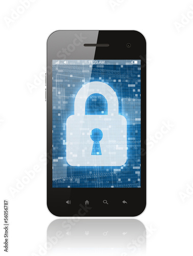 Smart phone with closed lock on white background