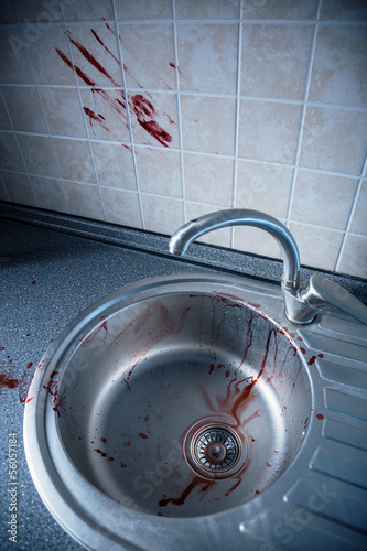 Bloody kitchen tile and washbasin