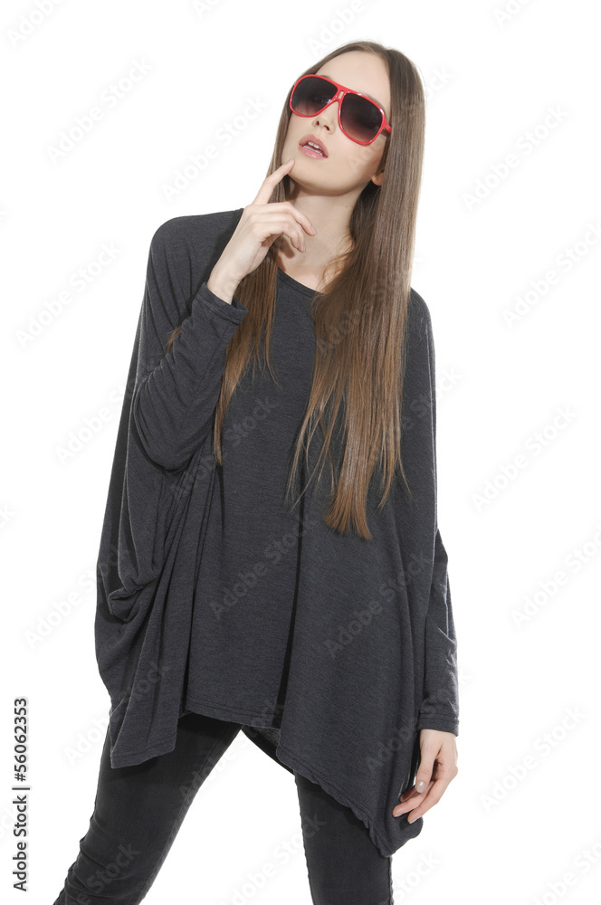 portrait of young girl in sunglasses with is in fashion style portrait of young girl in sunglasses with is in fashion style