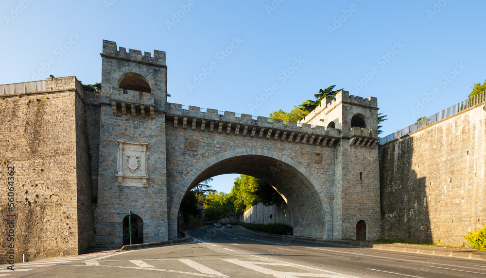 City gate in fortress wall in Pamplona