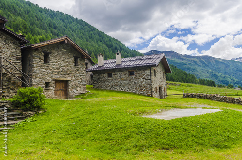 Stone houses. Traditional alpine village in the mountains
