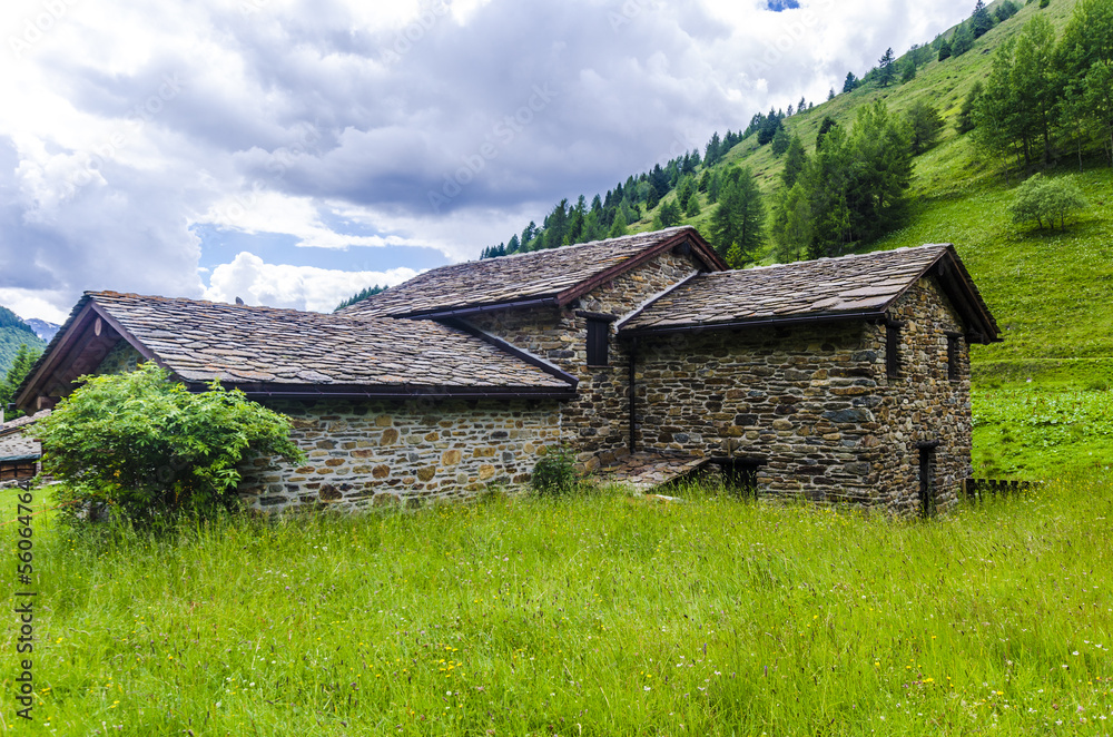 Stone houses. Traditional alpine village in the mountains