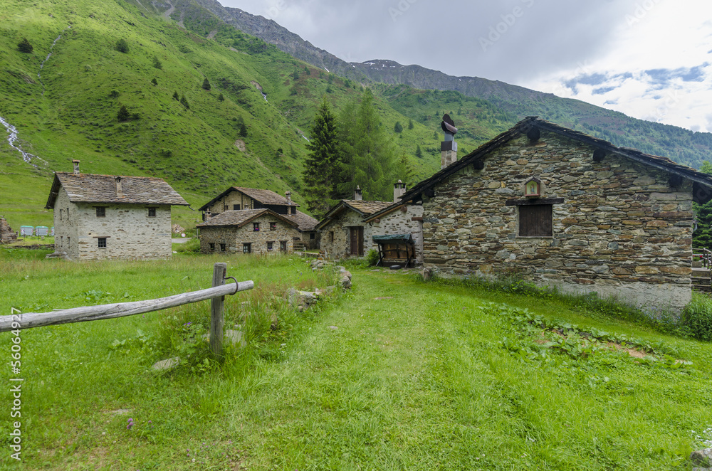 Stone houses. Traditional alpine village in the mountains