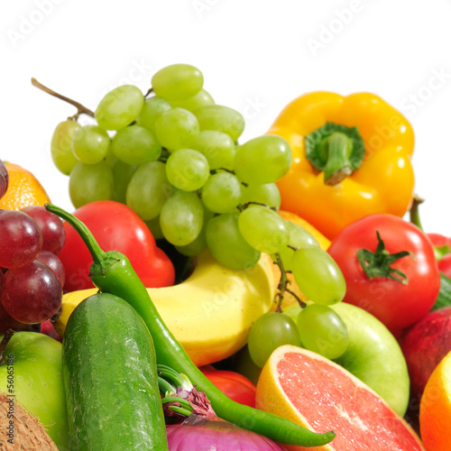 fresh fruits and vegetables isolated on white background