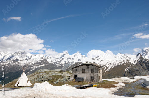 Old house at Schwarzsee in Swiss Alps