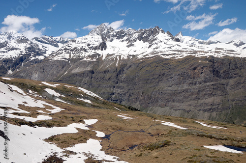 View from Schwarzsee of Untergabelhorn in Swiss Alps