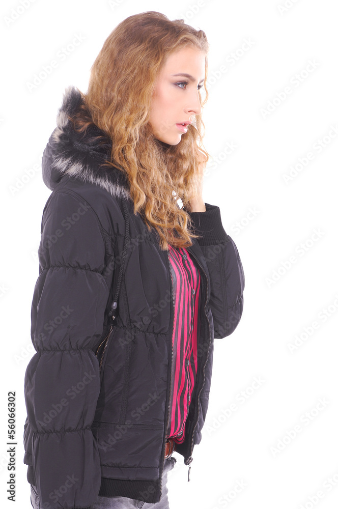 attractive young girl standing against white background attractive young girl standing against white background