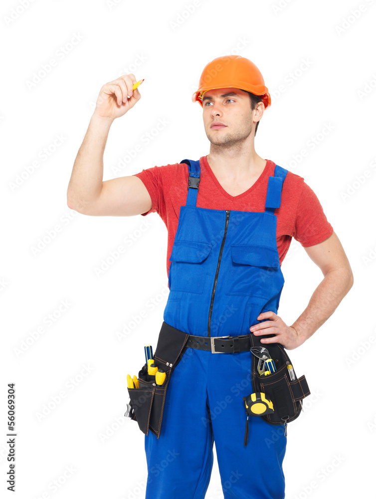Worker drawing something on screen Worker drawing something on screen