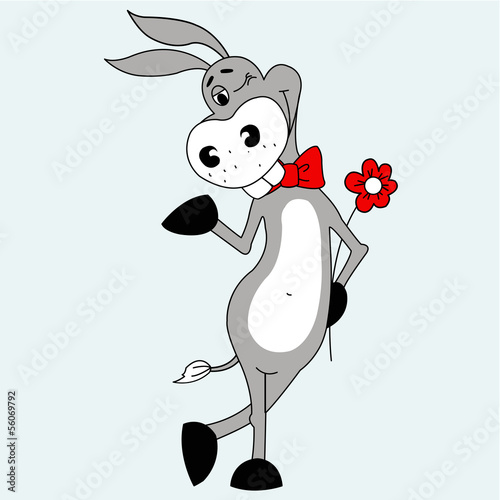 Donkey in love with red flower - vector illustration