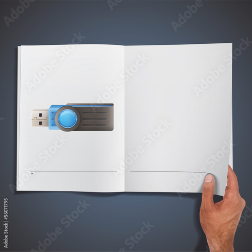 blue pendrive printed on book. 