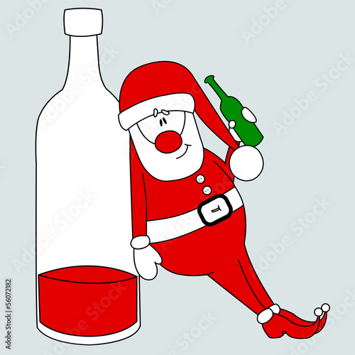 Drunk Santa with the big bottle - vector illustration
