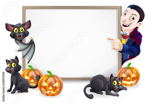 Halloween Sign with Dracula and Vampire Bat