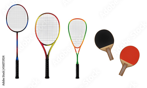 Badminton, tennis, squash and table tennis equipment vector illu