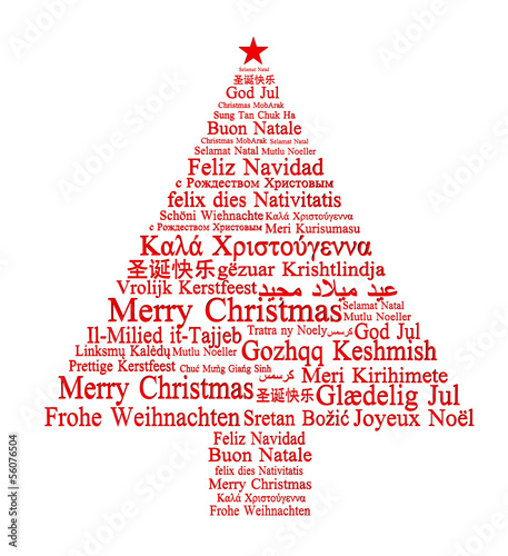 Merry Christmas in different languages forming a Christmas tree #56076504