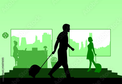 Business people on business travel in hotel scene