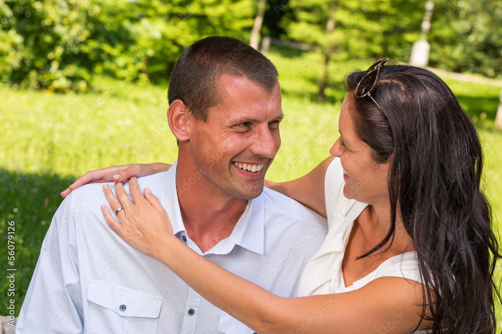Fototapeta premium Portrait of young Caucasian couple outdoors