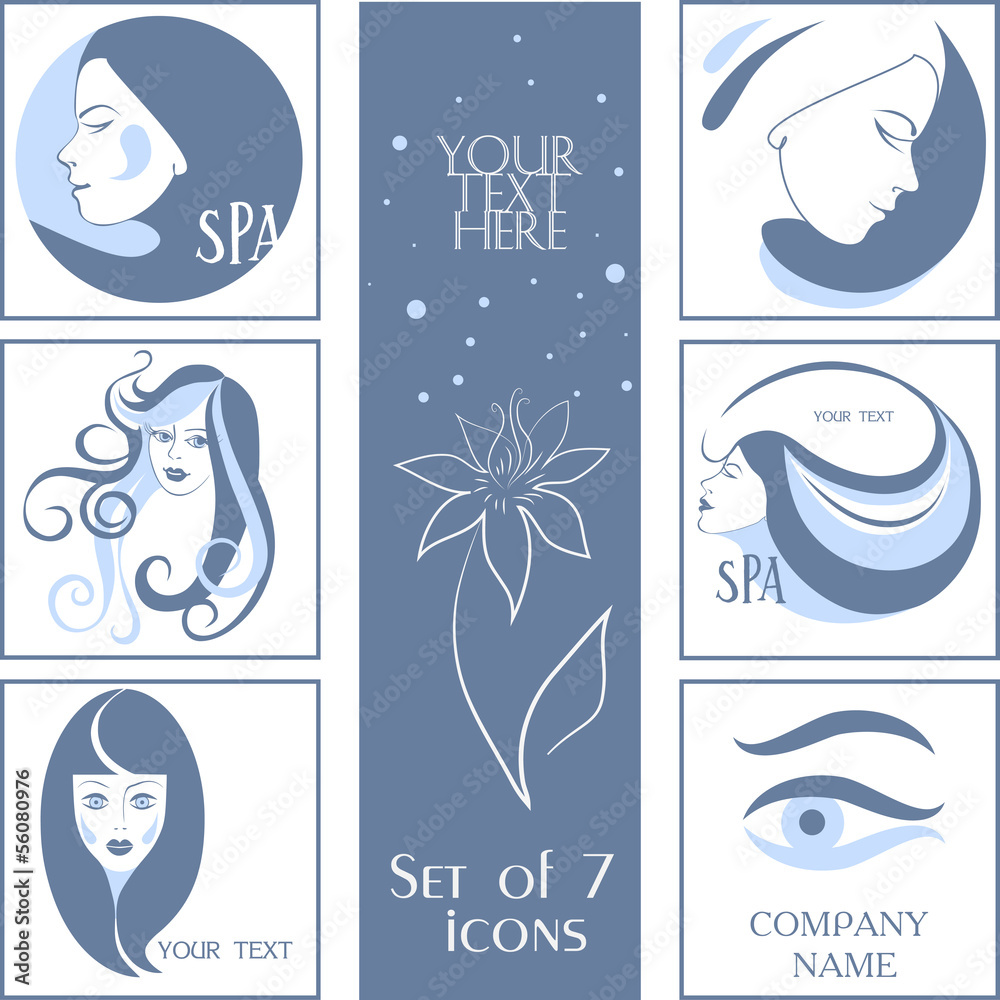 Set of 7 icons for your company,  woman's profile