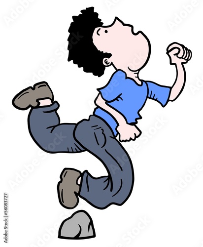 Boy walking and stone