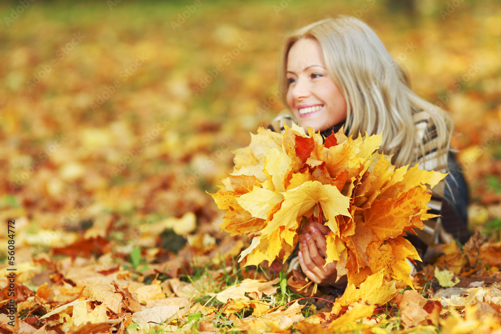 woman portret in autumn leaf woman portret in autumn leaf