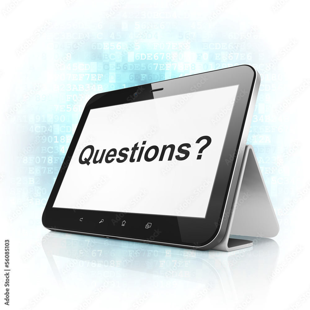 Education concept: Questions? on tablet pc computer Education concept: Questions? on tablet pc computer