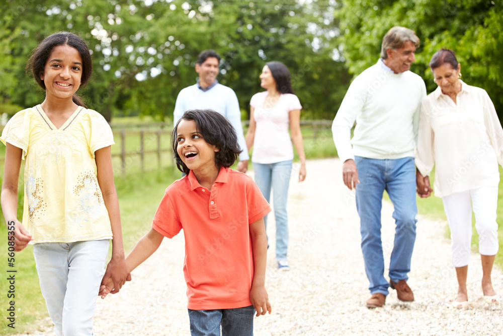 Muti-Generation Indian Family Walking In Countryside Muti-Generation Indian Family Walking In Countryside