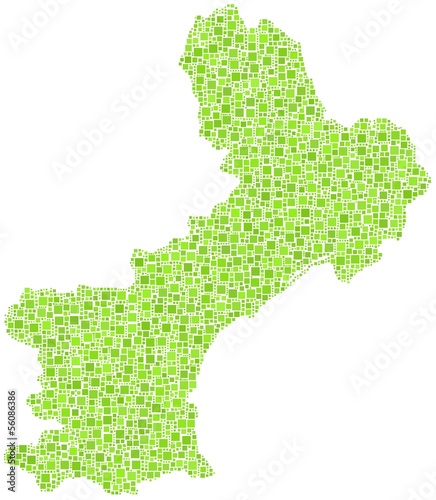 Map of Languedoc Roussillon in a mosaic of green squares