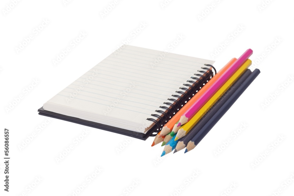 Colour pencils and notebook