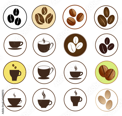 Vector brown coffee icons set. Cup and cafe icon