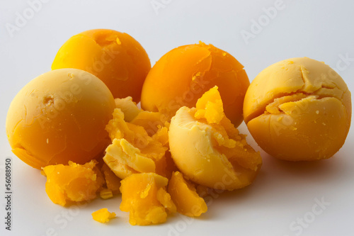 Boiled eggs york on white background