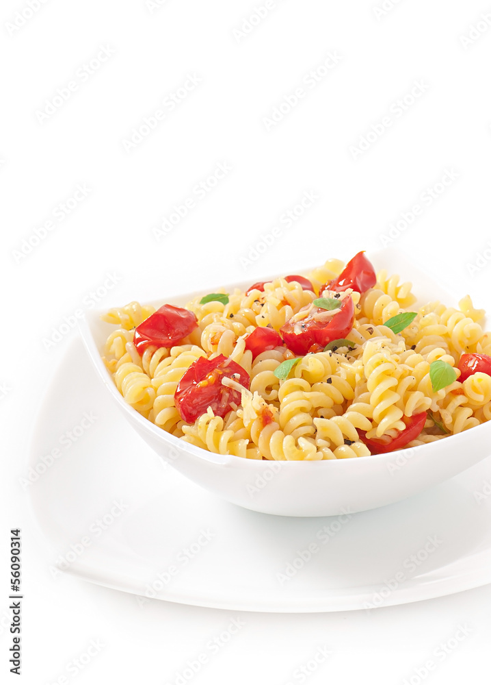 pasta with tomato, basil and grated cheese pasta with tomato, basil and grated cheese