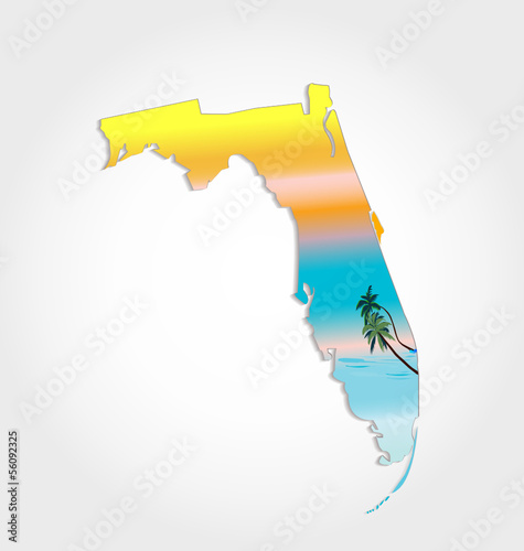 Map of Florida -with sunshine and palms background vector