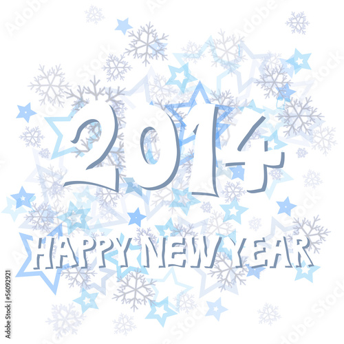 New year 2014 with snowflakes and stars illustration
