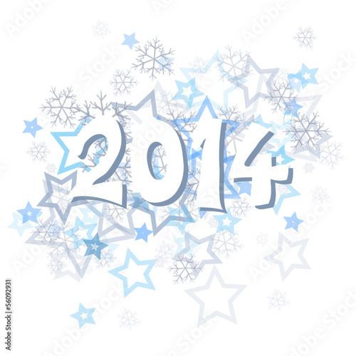 New year 2014 with snowflakes and stars illustration