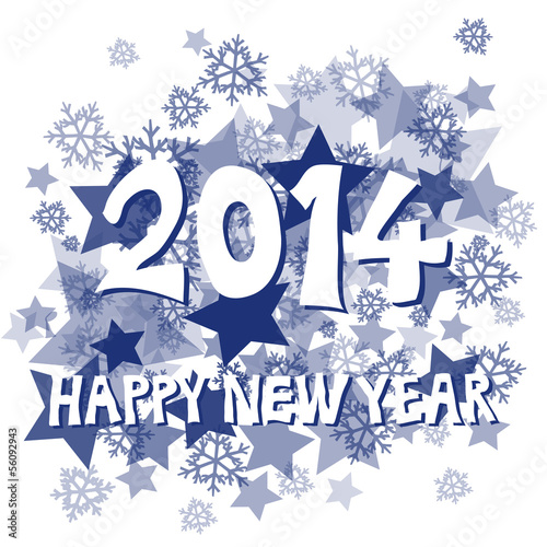 New year 2014 with snowflakes and stars illustration
