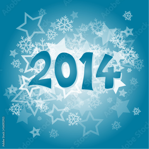 New year 2014 with snowflakes and stars illustration