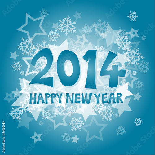 New year 2014 with snowflakes and stars illustration