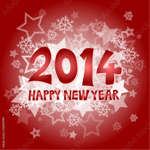 New year 2014 with snowflakes and stars illustration