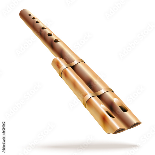 Traditional wooden flute, isolated on white background
