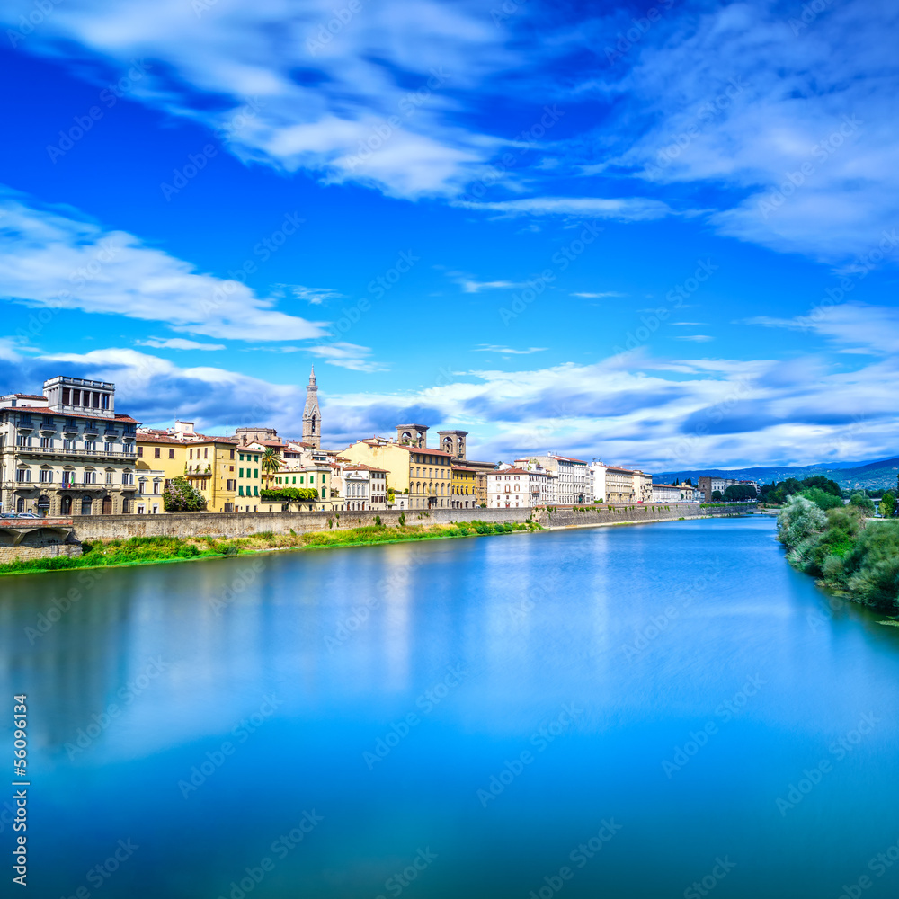 Florence or Firenze Arno river landscape. Tuscany, Italy.
