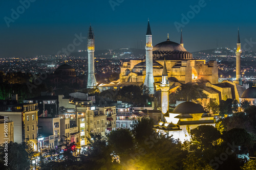 Evening view of the Hagia Sophia in Istanbul, Turkey